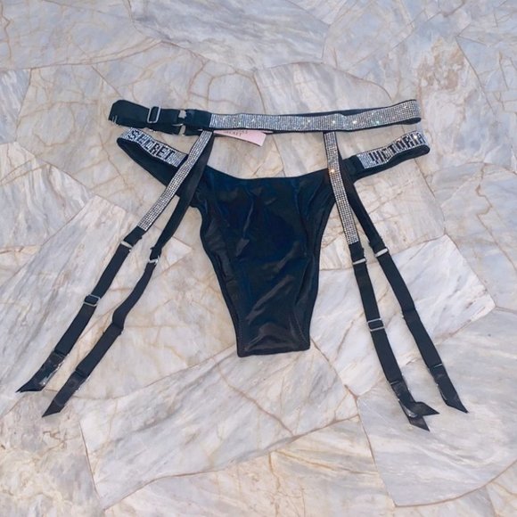 VS Matching Two piece Set Garter XS/Small and Thong V-String XS Black